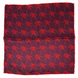 Charles Tyrwhitt Rugby Pocket Square 12" Red Gray Silk Rolled Edge Player EUC